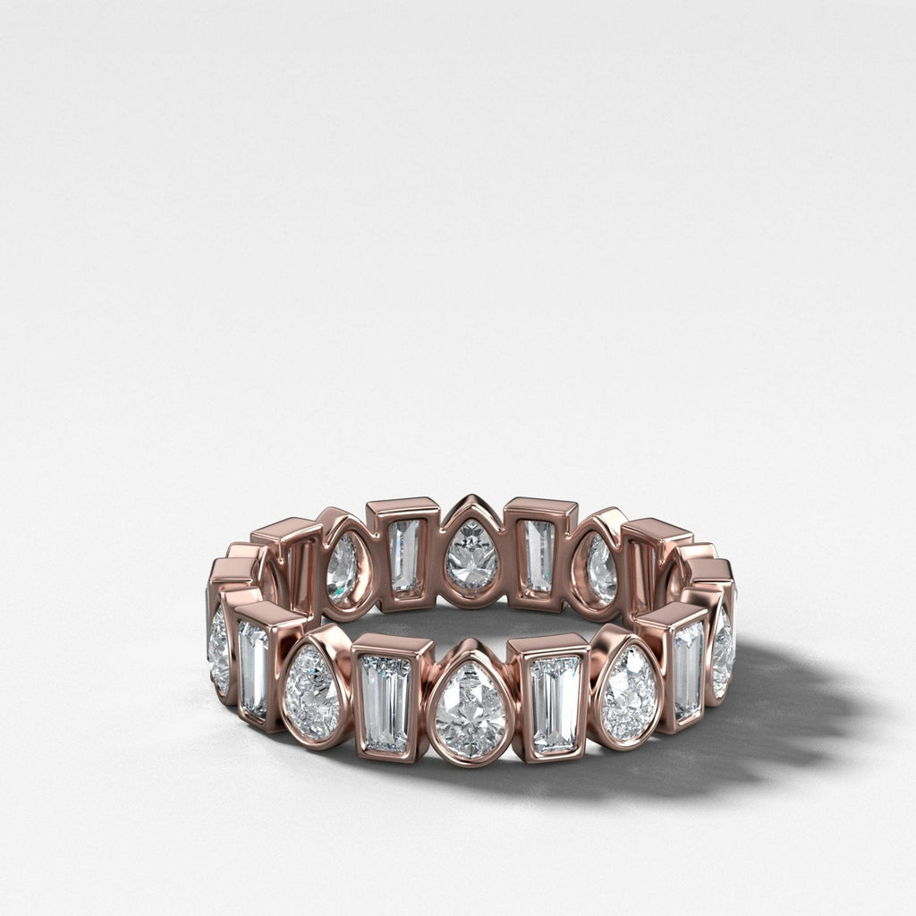 Baby Bezel Set Eternity Band with Pear and Tapered Baguette Diamonds