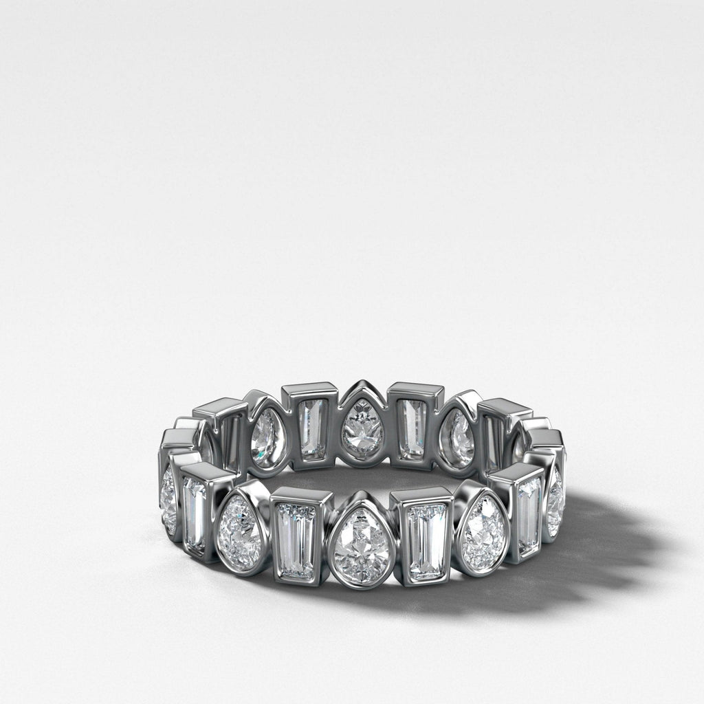 Baby Bezel Set Eternity Band with Pear and Tapered Baguette Diamonds