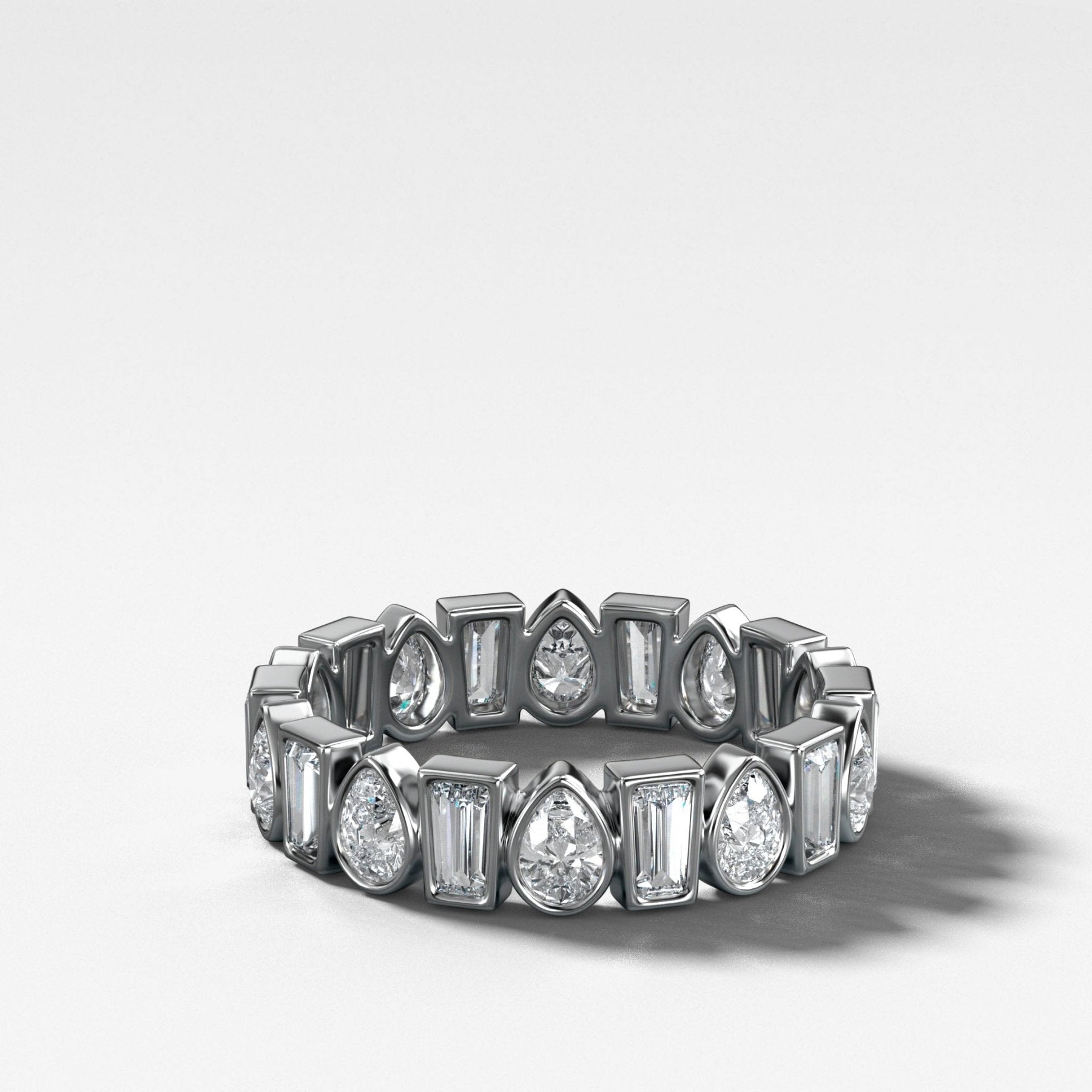 Baby Bezel Set Eternity Band with Pear and Tapered Baguette Diamonds