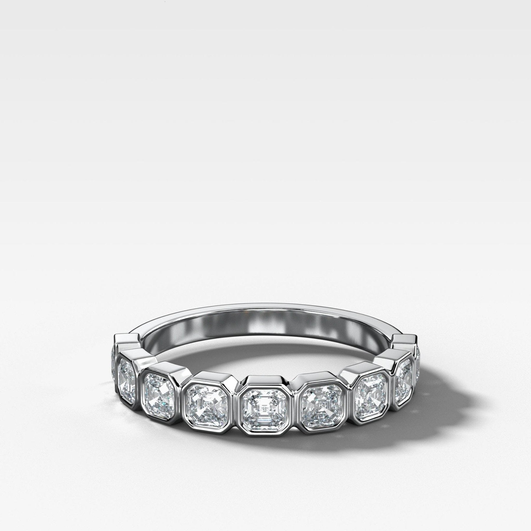 Baby Bezel Set Halfway Wedding Band With Asscher Cuts