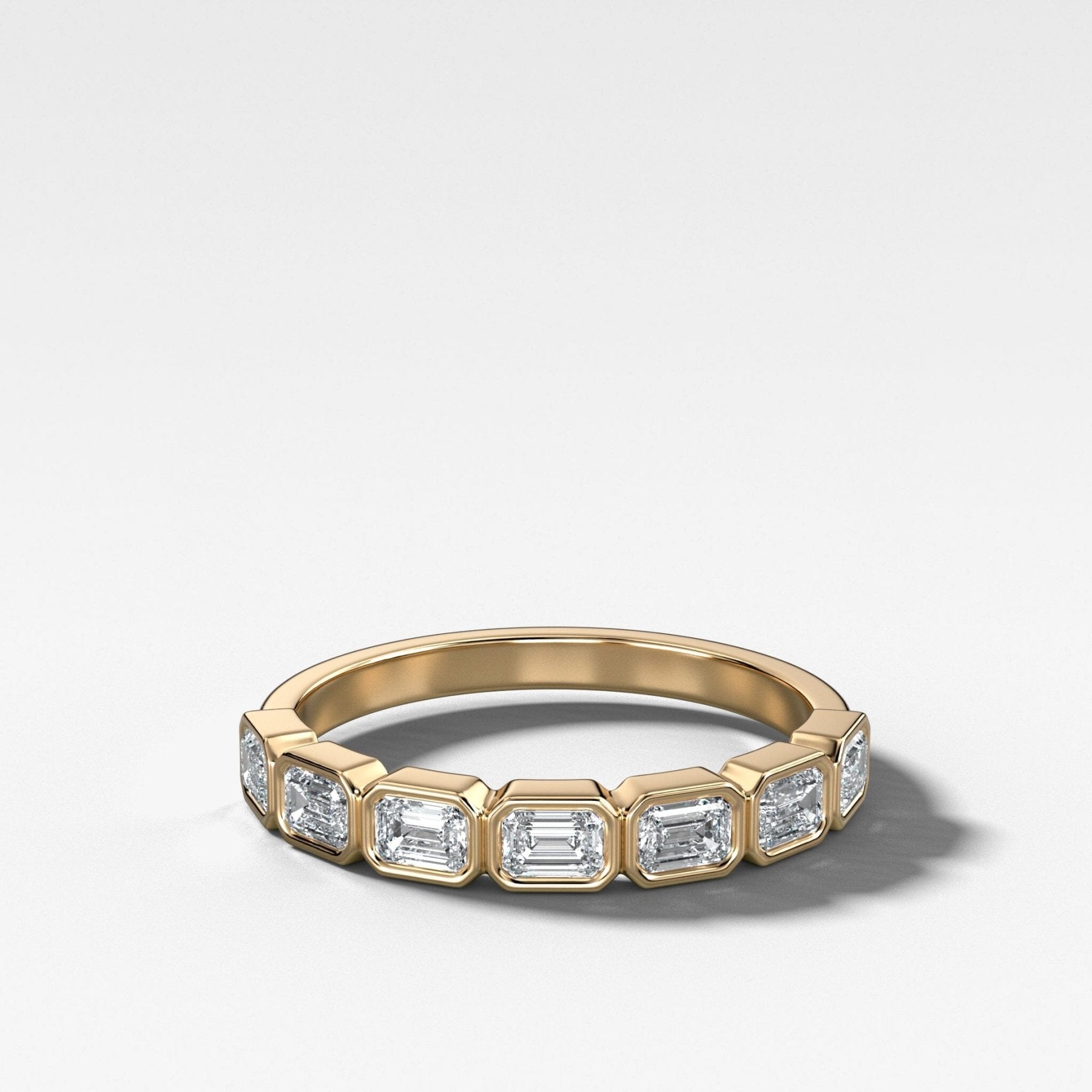 Baby Bezel Set Halfway Wedding Band With East West Emerald Cuts Main image
