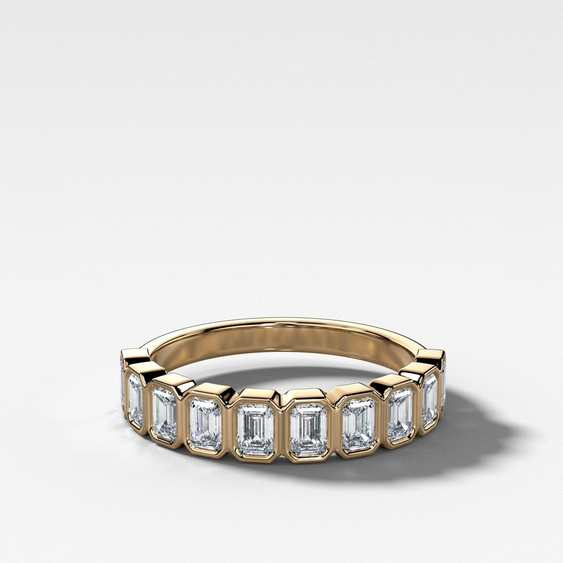 Baby Bezel Set Halfway Wedding Band With Emerald Cuts Main image