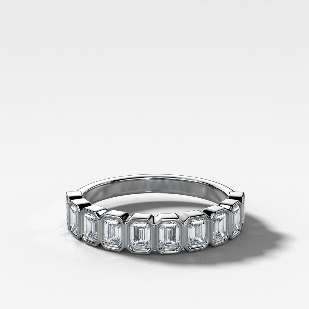 Baby Bezel Set Halfway Wedding Band With Emerald Cuts
