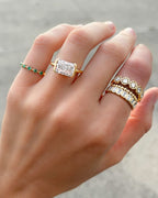 Baby Bezel Set Halfway Wedding Band With Emerald Cuts