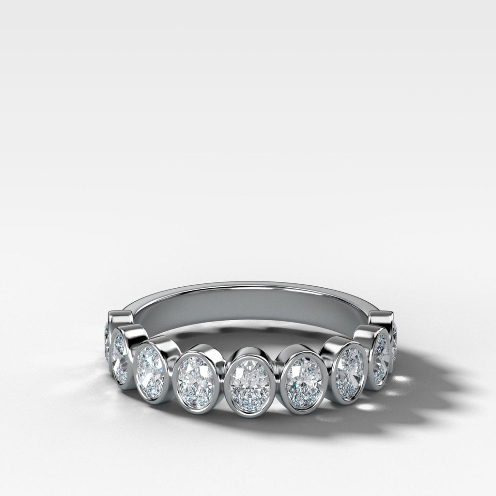 Baby Bezel Set Halfway Wedding Band With Oval Cuts