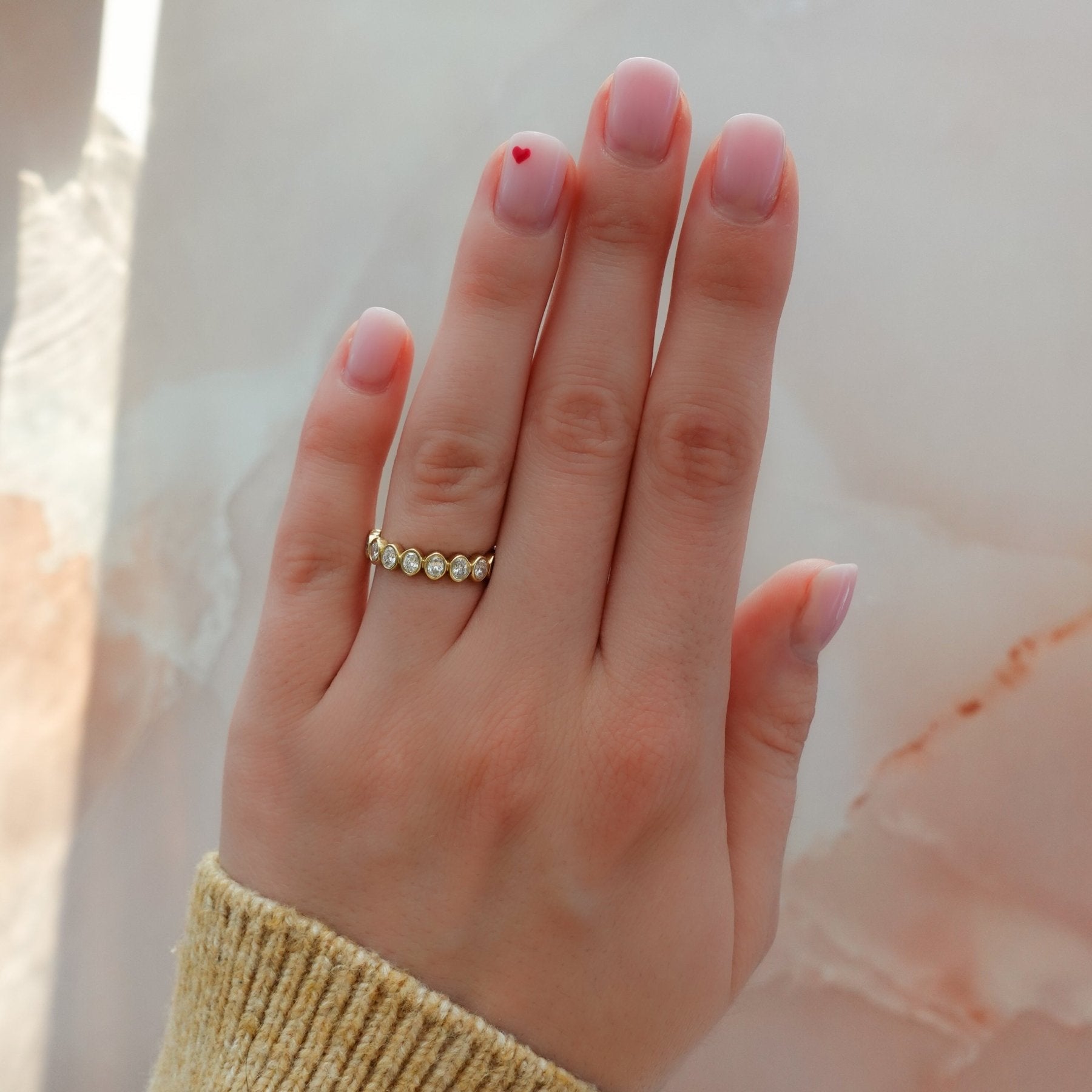 Baby Bezel Set Halfway Wedding Band With Oval Cuts Secondary image