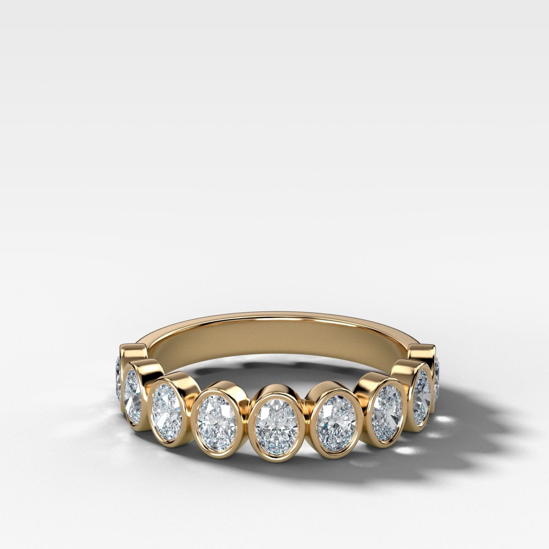 Baby Bezel Set Halfway Wedding Band With Oval Cuts