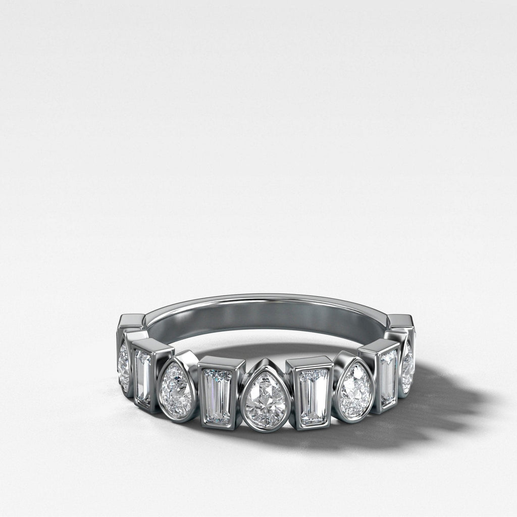 Baby Bezel Set Halfway Wedding Band with Pear and Tapered Baguette Diamonds
