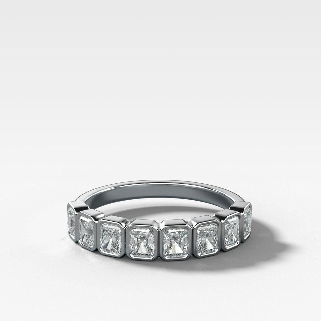 Baby Bezel Set Halfway Wedding Band With Radiant Cuts