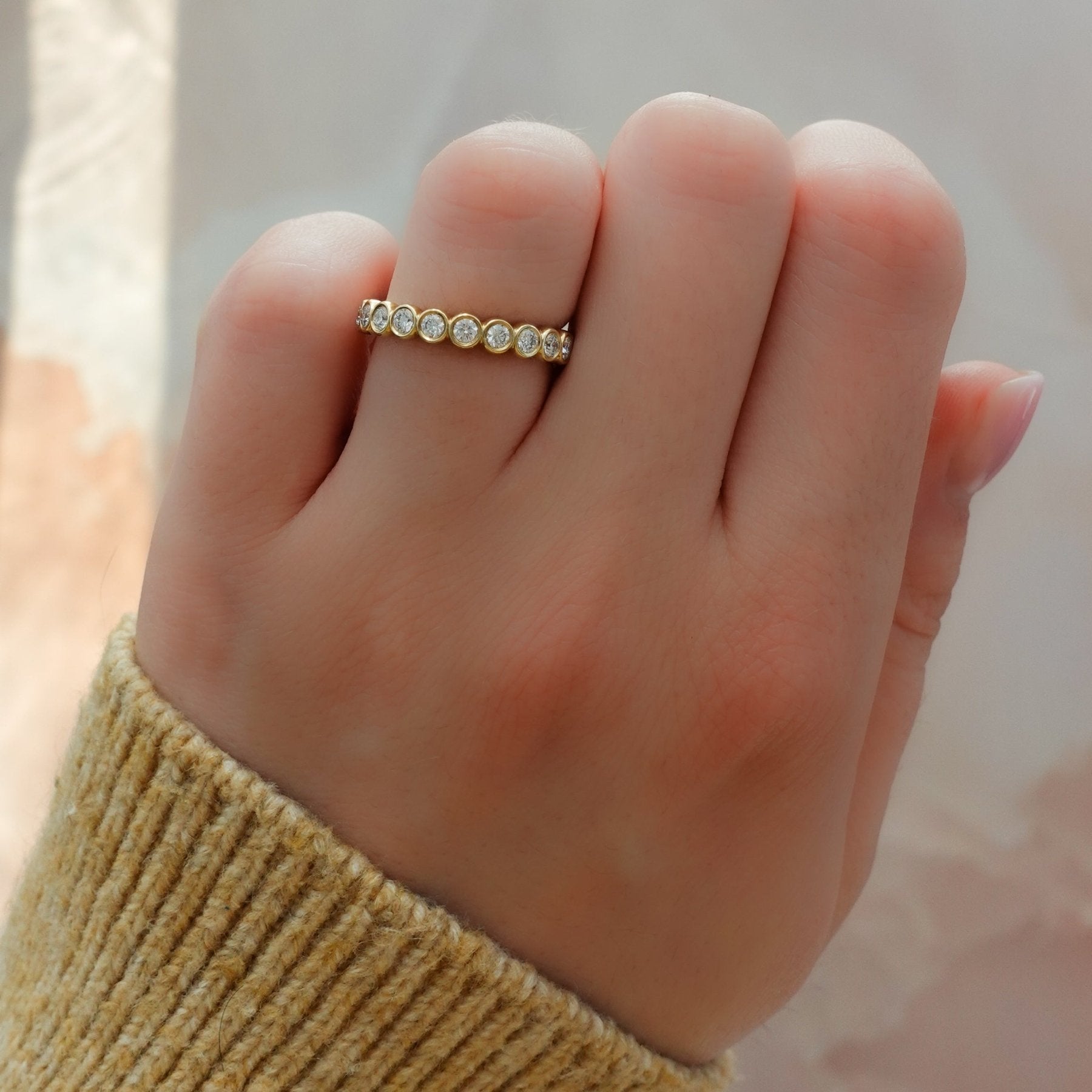 Baby Bezel Set Halfway Wedding Band with Round Cuts