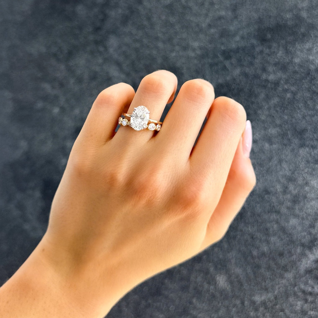 Baby Bezel Set Wedding Band With East West Natural Oval Cuts
