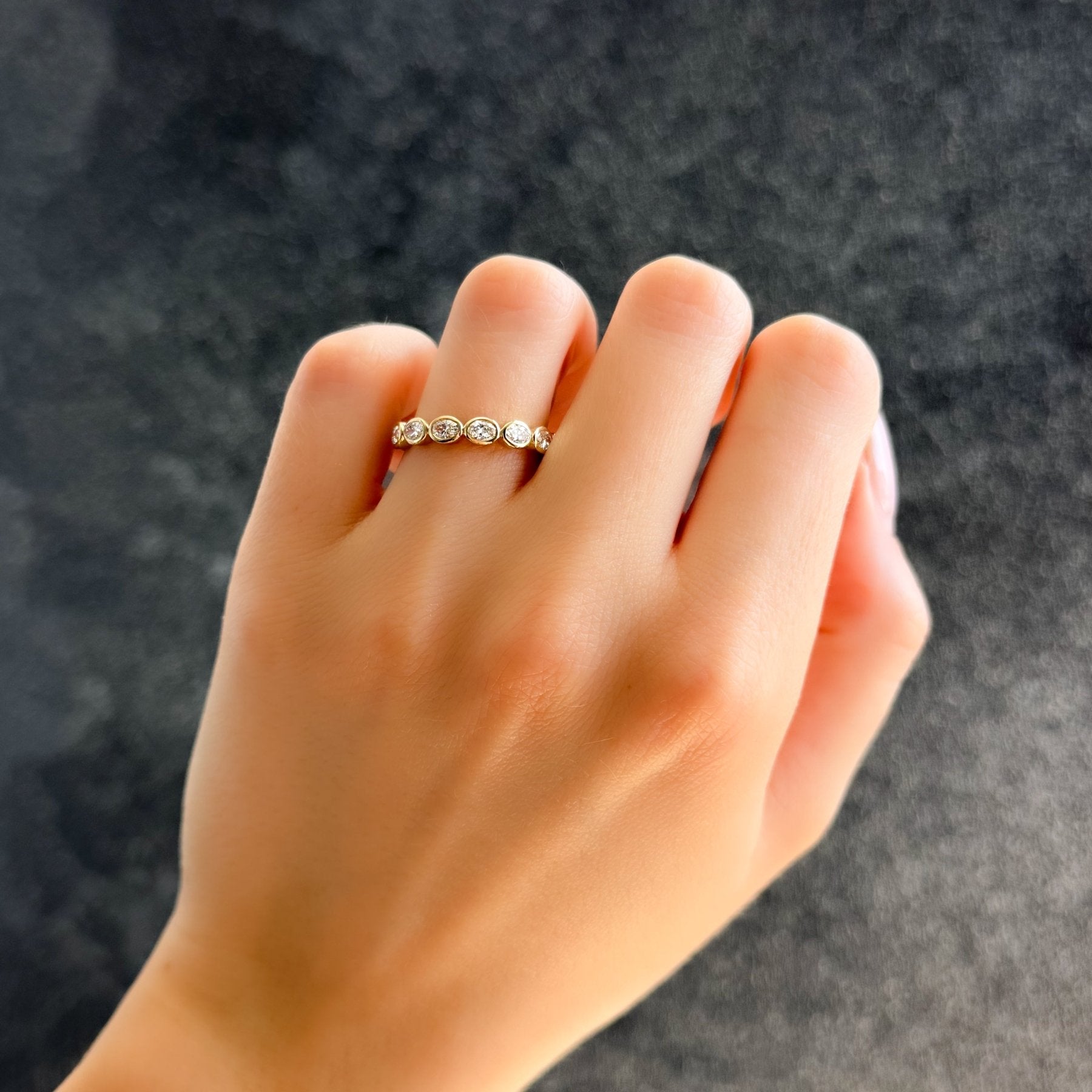 Baby Bezel Set Wedding Band With East West Oval Cuts Secondary image