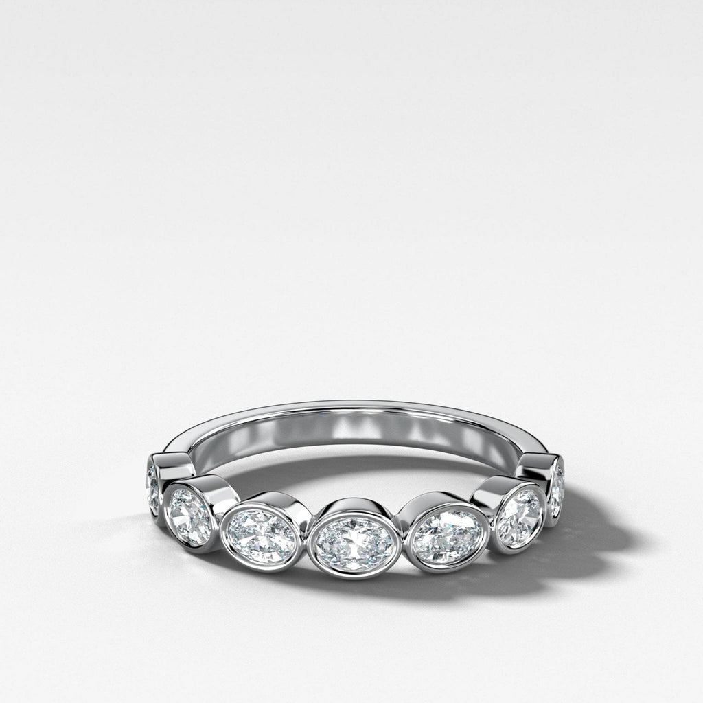 Baby Bezel Set Wedding Band With East West Oval Cuts