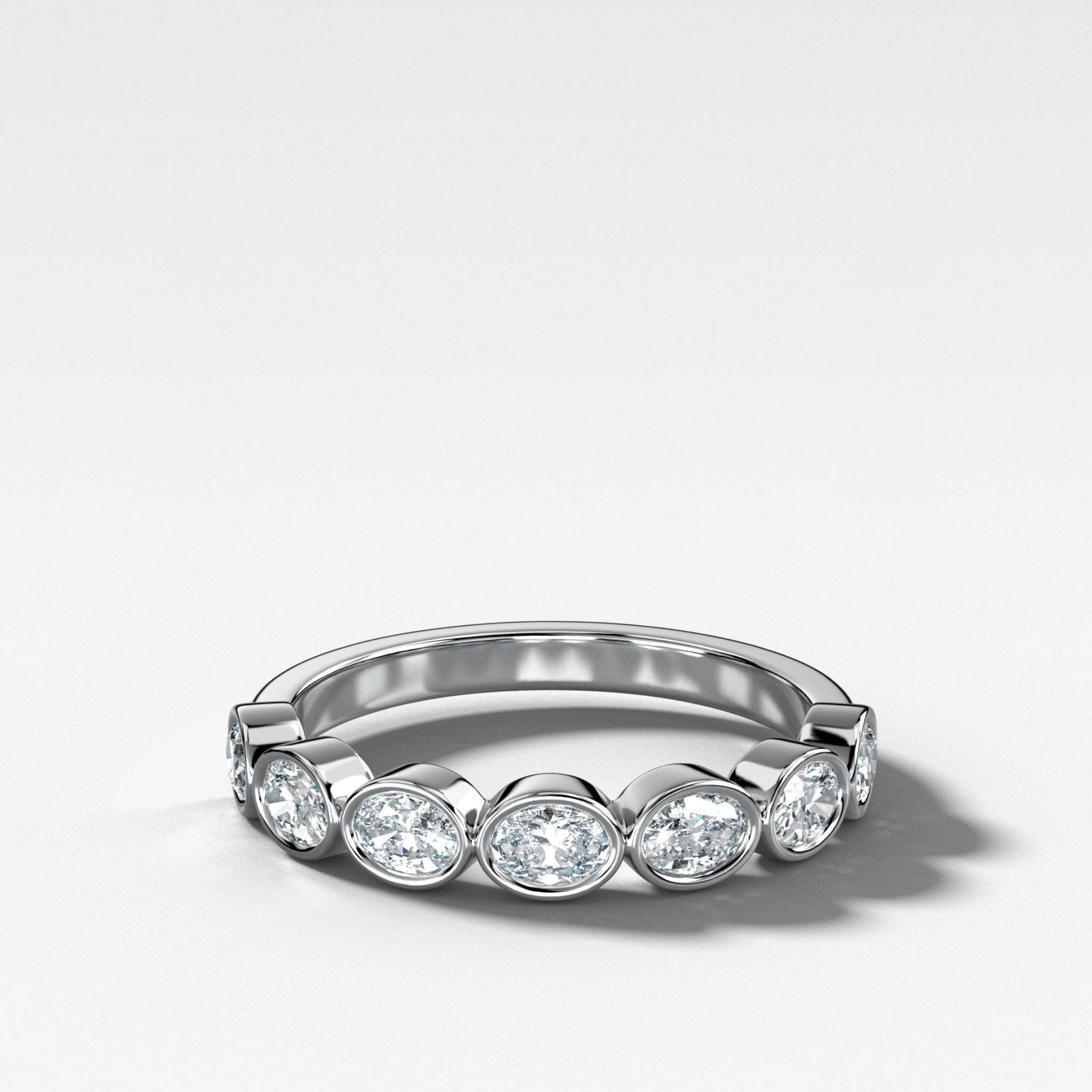 Baby Bezel Set Wedding Band With East West Oval Cuts