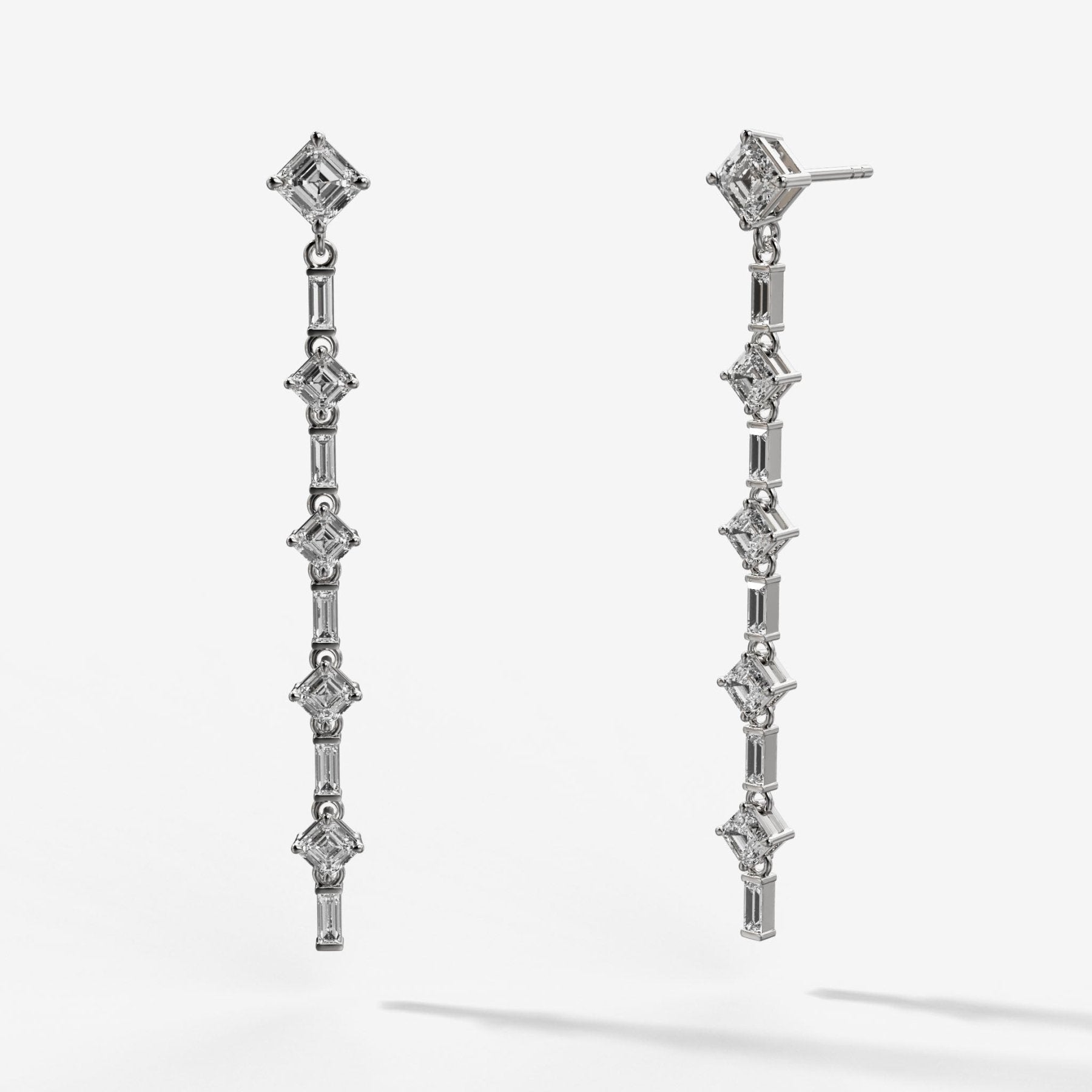 Baguette Deco Drop Earrings with Asscher Cuts