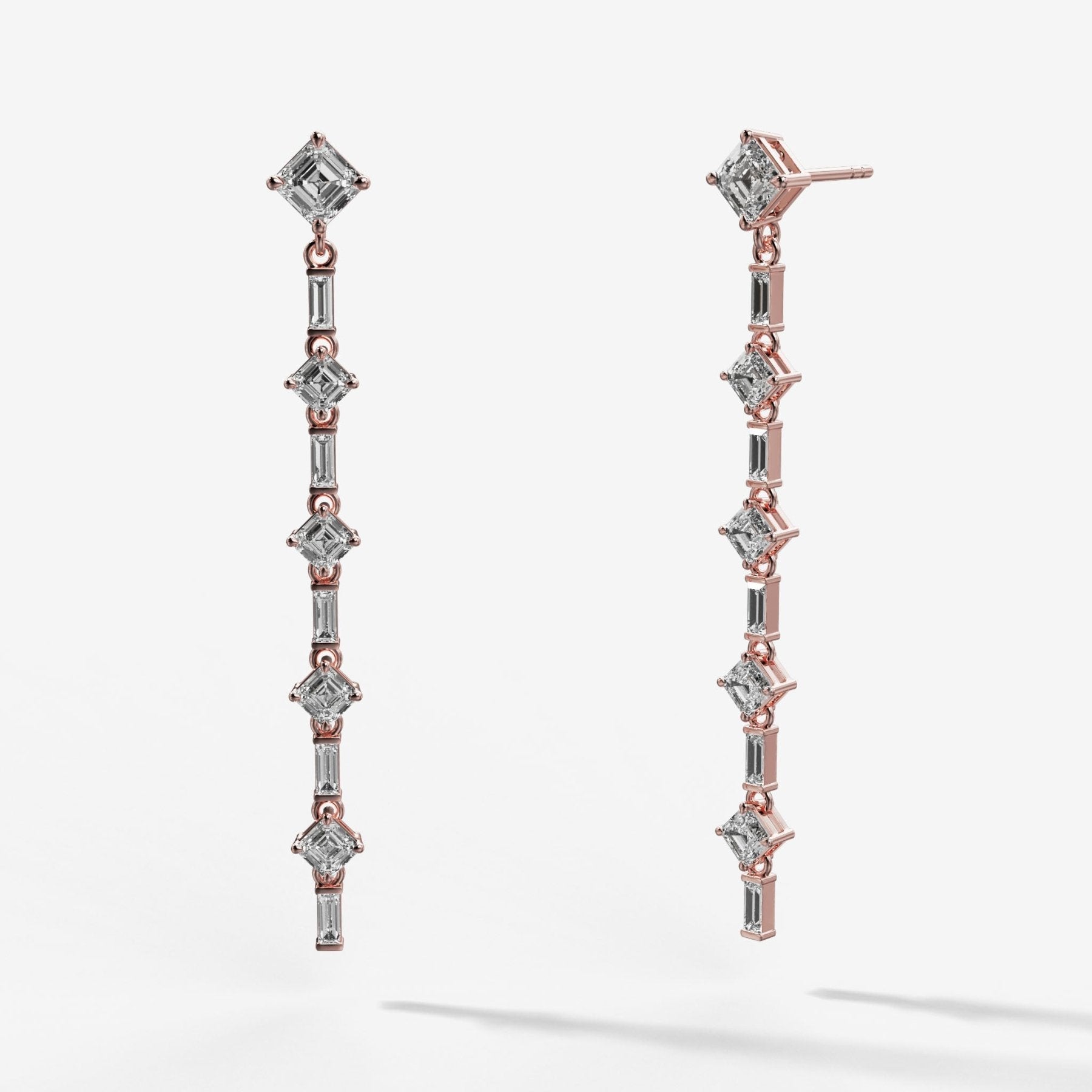 Baguette Deco Drop Earrings with Asscher Cuts