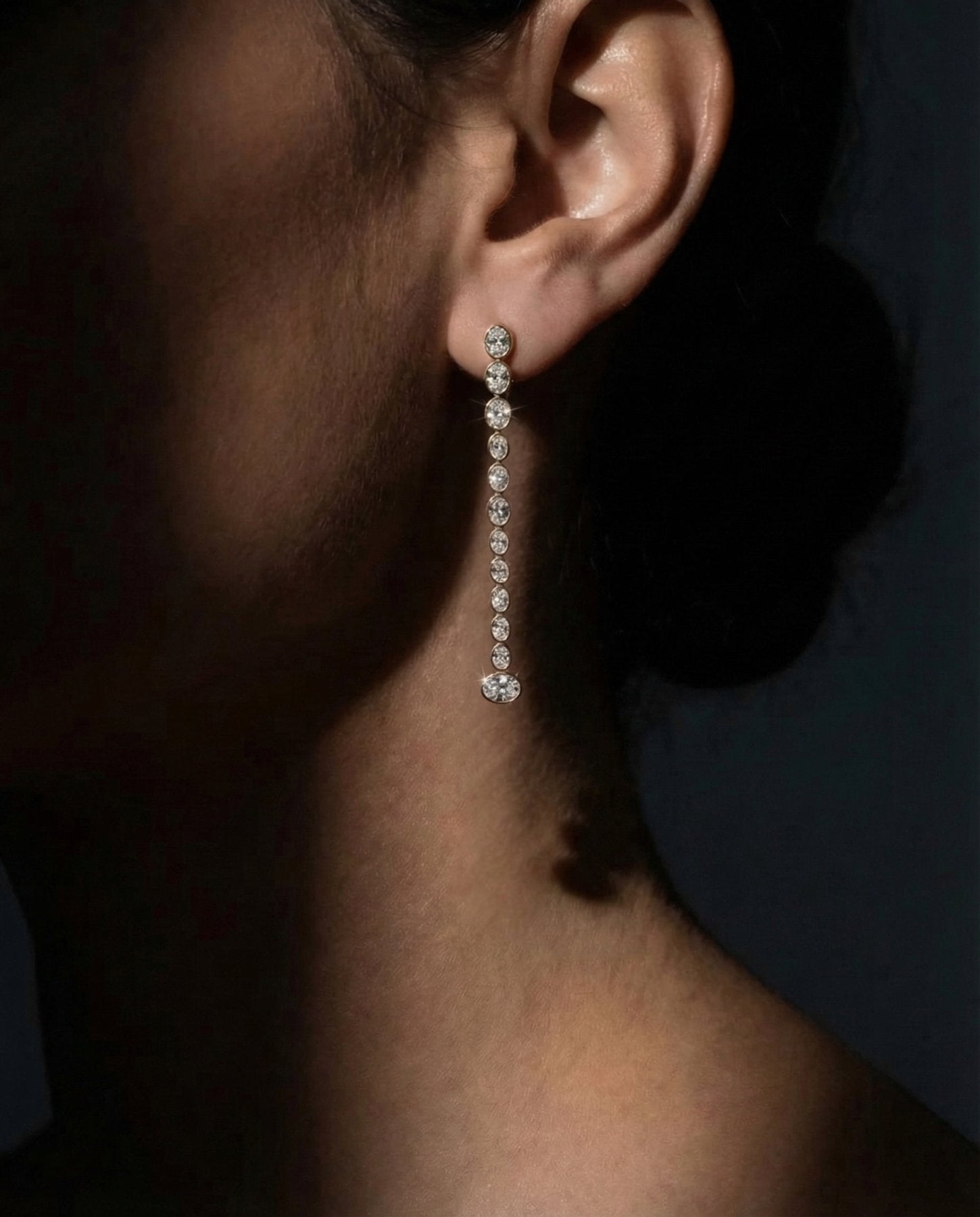 Bezel Oval Diamond Drop Earrings