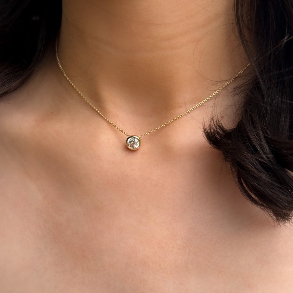 Bezel Pendant Necklace with a Round Cut Diamond