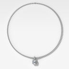 Bezel Set Asscher Attachable Diamond Pendant with Pavé Knife Edge Bail and Beaded Chain (3mm)