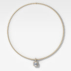 Bezel Set Asscher Attachable Diamond Pendant with Pavé Knife Edge Bail and Beaded Chain (3mm)