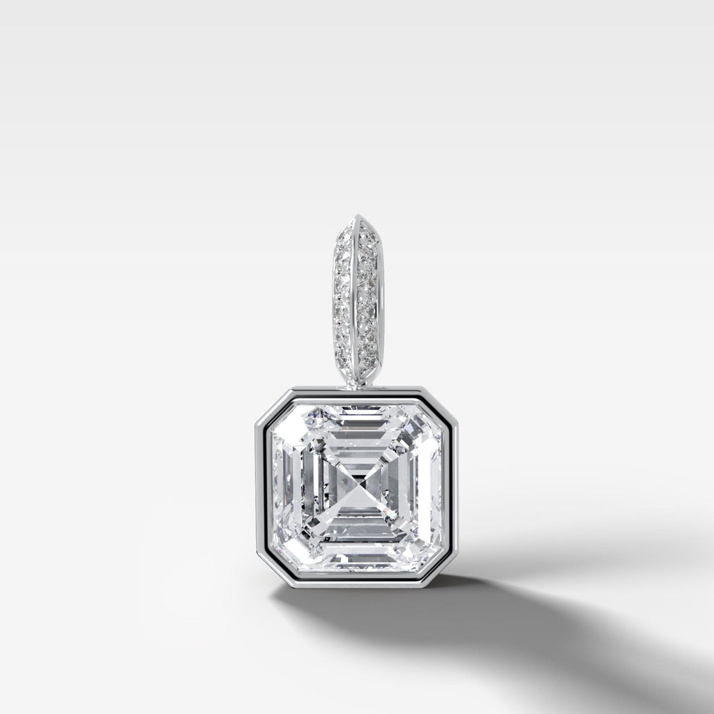 Bezel Set Asscher Attachable Diamond Pendant with Pavé Knife Edge Bail