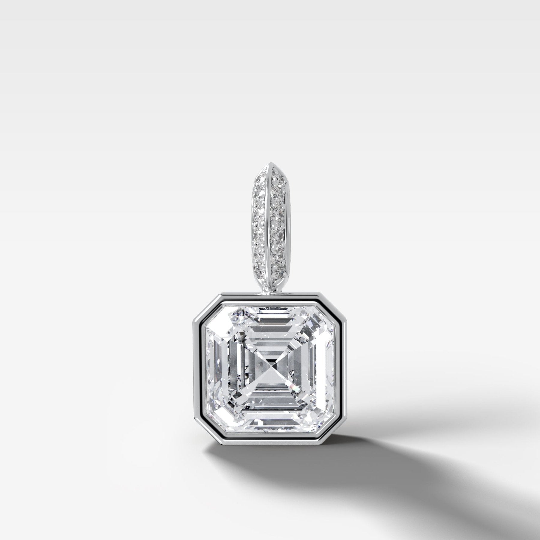Bezel Set Asscher Attachable Diamond Pendant with Pavé Knife Edge Bail