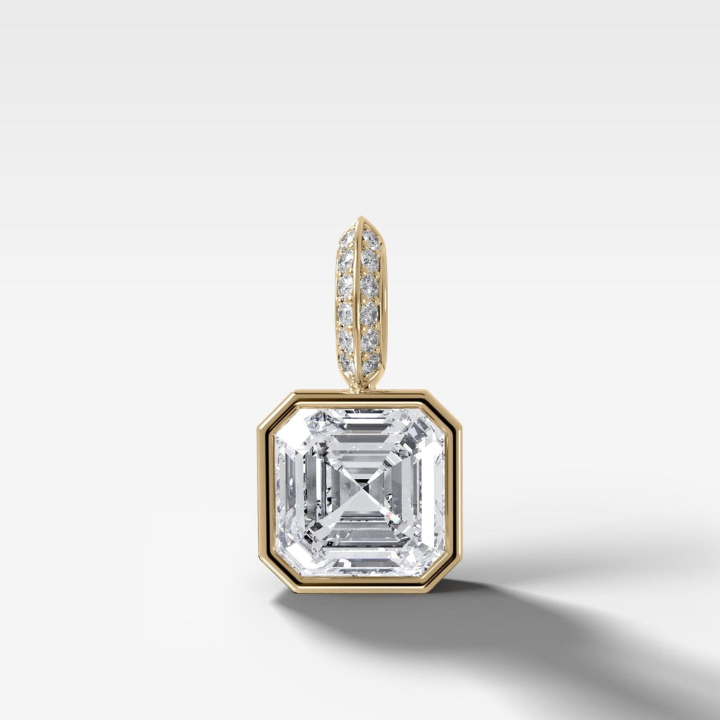 Bezel Set Asscher Attachable Diamond Pendant with Pavé Knife Edge Bail