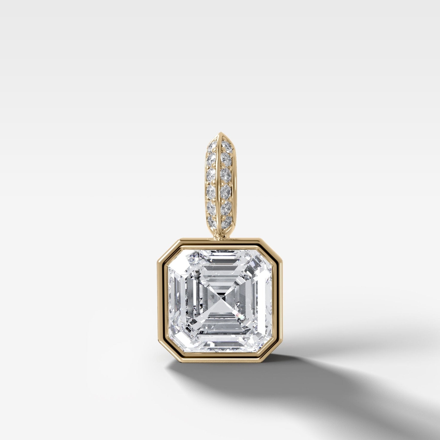 Bezel Set Asscher Attachable Diamond Pendant with Pavé Knife Edge Bail