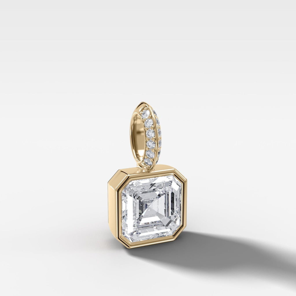Bezel Set Asscher Attachable Diamond Pendant with Pavé Knife Edge Bail