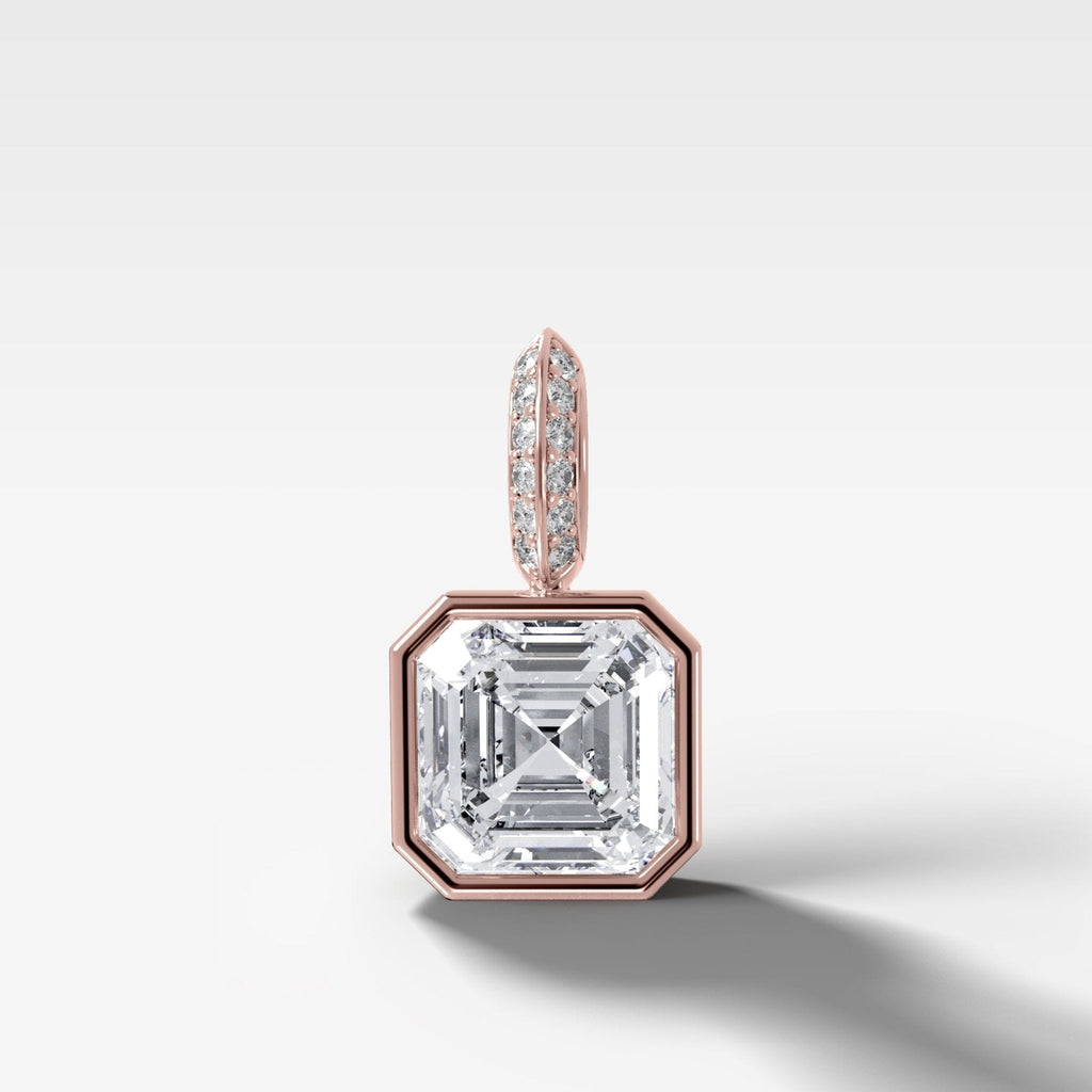 Bezel Set Asscher Attachable Diamond Pendant with Pavé Knife Edge Bail
