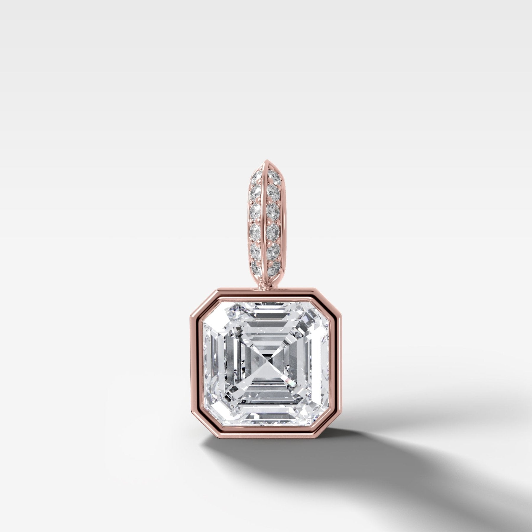 Bezel Set Asscher Attachable Diamond Pendant with Pavé Knife Edge Bail