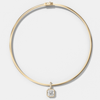 Bezel Set Asscher Attachable Diamond Pendant with Pavé Knife Edge Bail With Reversible Omega Chain (3mm)