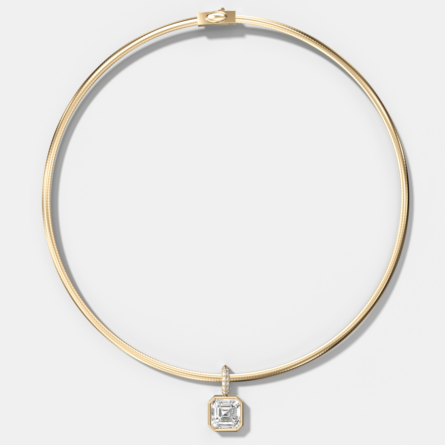 Bezel Set Asscher Attachable Diamond Pendant with Pavé Knife Edge Bail With Reversible Omega Chain (3mm)