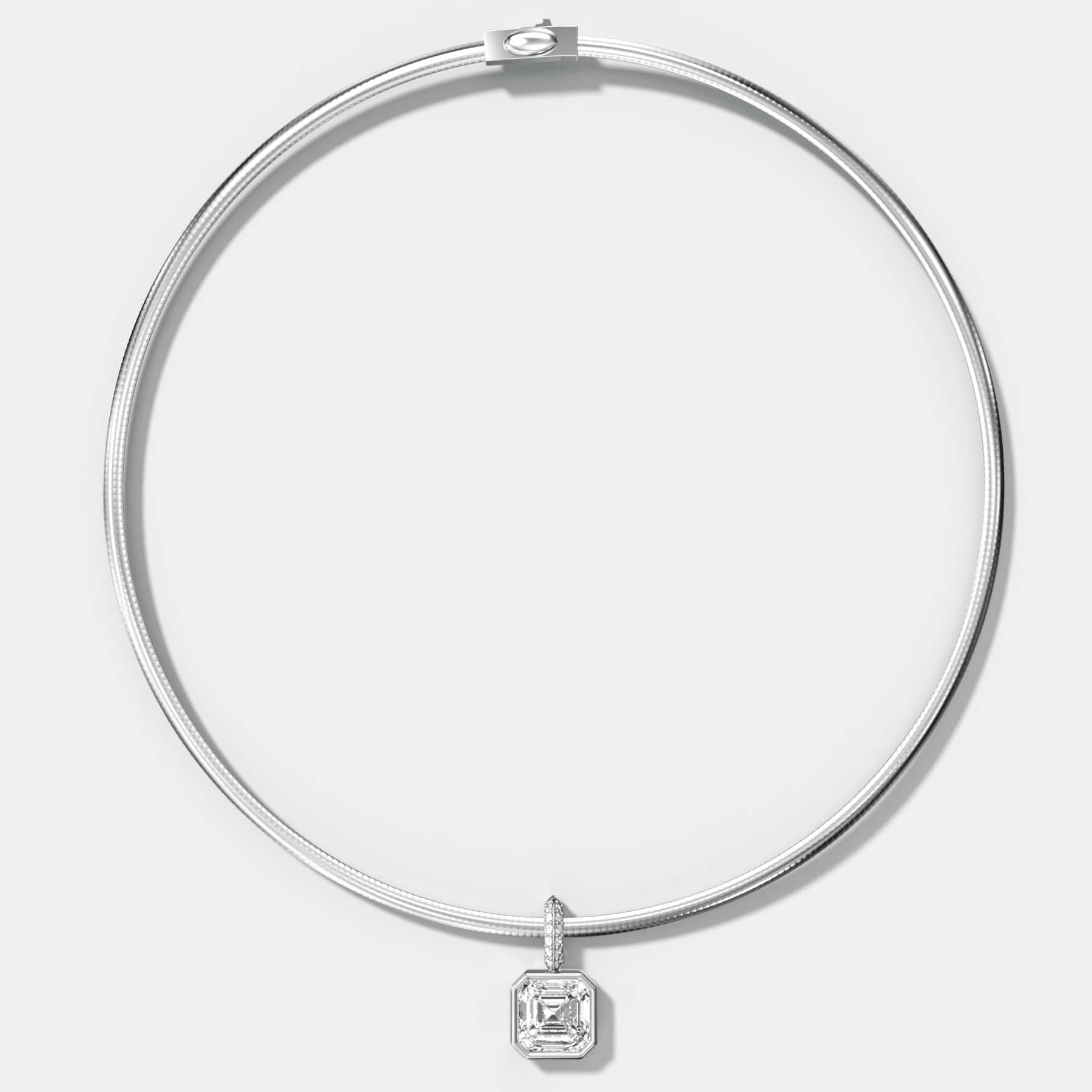 Bezel Set Asscher Attachable Diamond Pendant with Pavé Knife Edge Bail With Reversible Omega Chain (3mm)