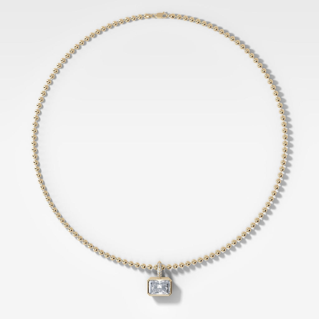 Bezel Set East West Elongated Radiant Attachable Diamond Pendant with Pavé Knife Edge Bail and Beaded Chain (3mm)