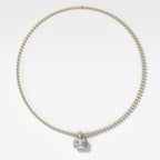 Bezel Set East West Elongated Radiant Attachable Diamond Pendant with Pavé Knife Edge Bail and Beaded Chain (3mm)