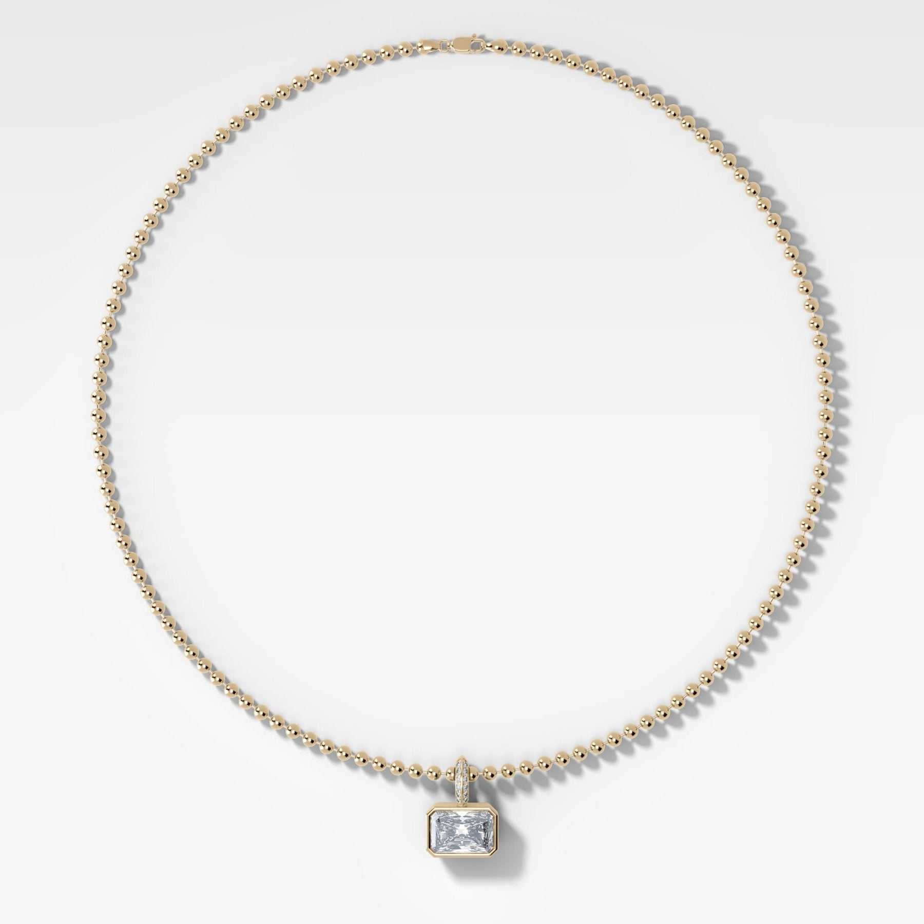 Bezel Set East West Elongated Radiant Attachable Diamond Pendant with Pavé Knife Edge Bail and Beaded Chain (3mm)