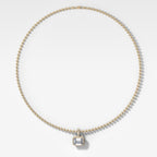 Bezel Set East West Emerald Attachable Diamond Pendant with Pavé Knife Edge Bail and Beaded Chain (3mm)
