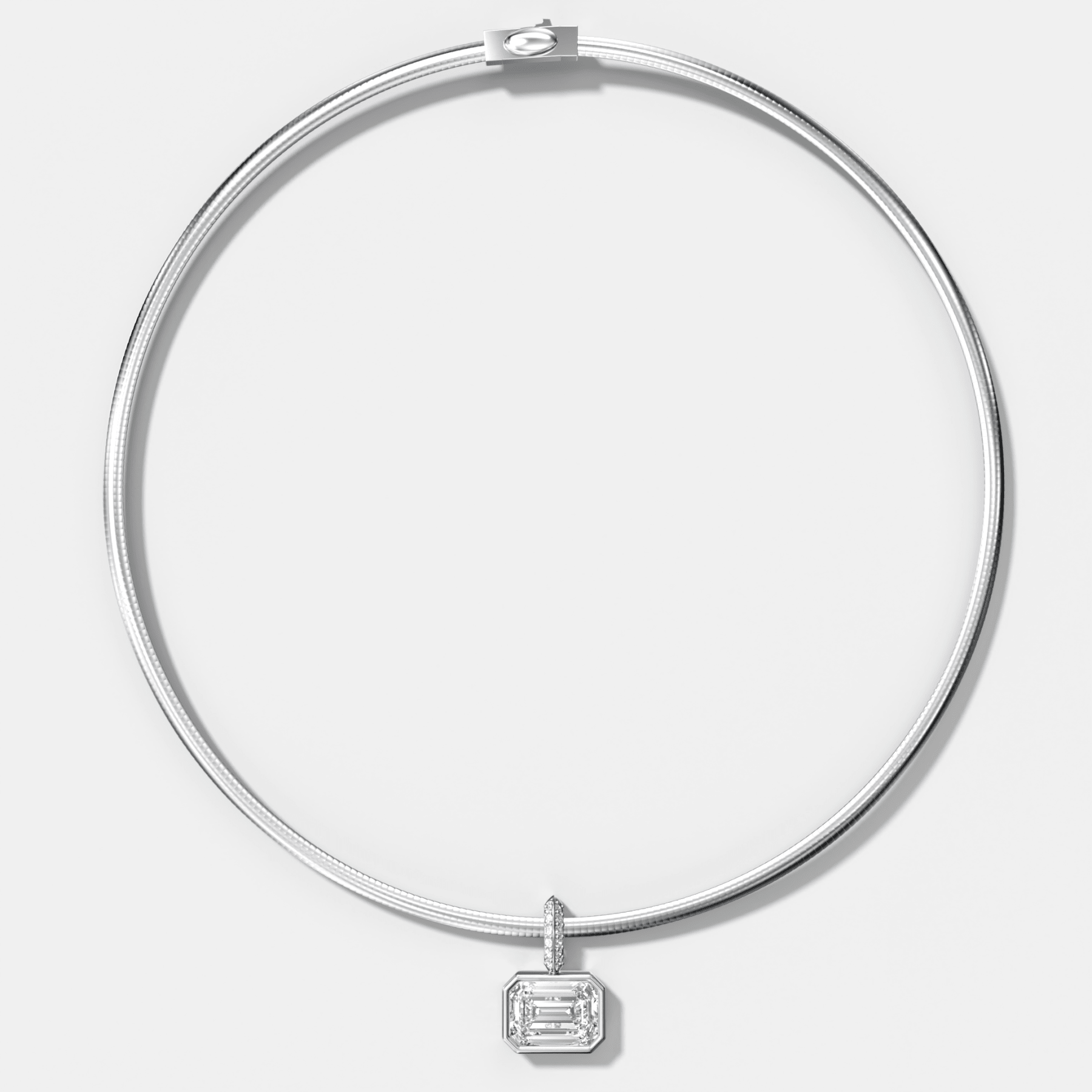 Bezel Set East West Emerald Attachable Diamond Pendant with Pavé Knife Edge Bail With Reversible Omega Chain (3mm)