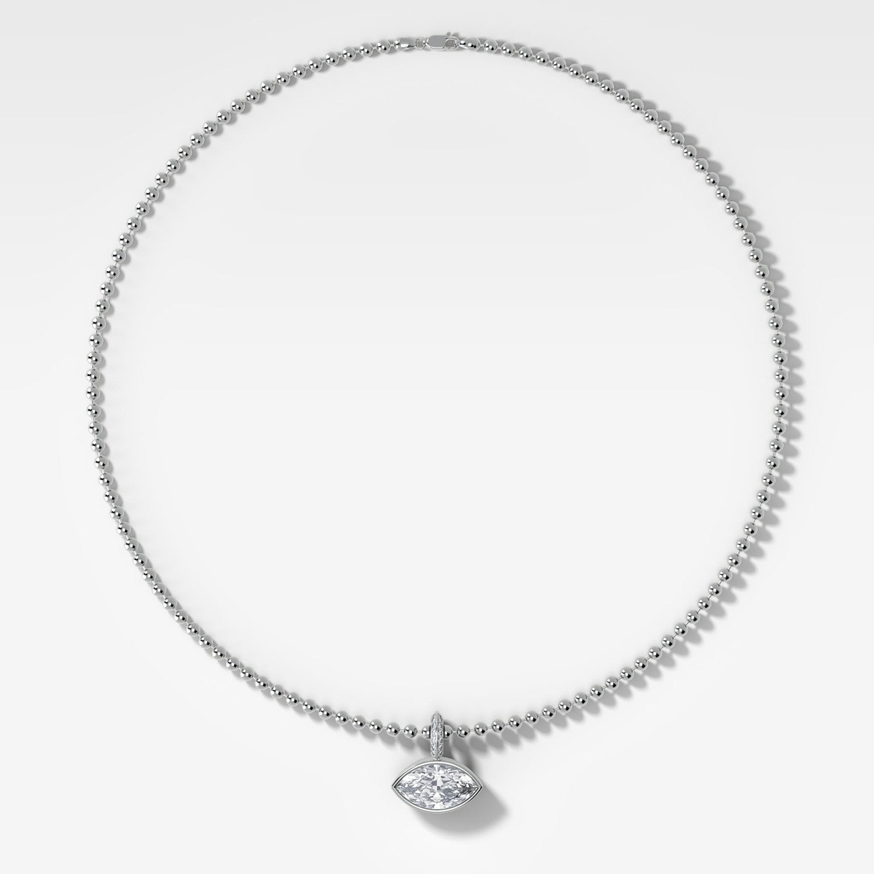 Bezel Set East West Marquise Attachable Diamond Pendant with Pavé Knife Edge Bail and Beaded Chain (3mm)