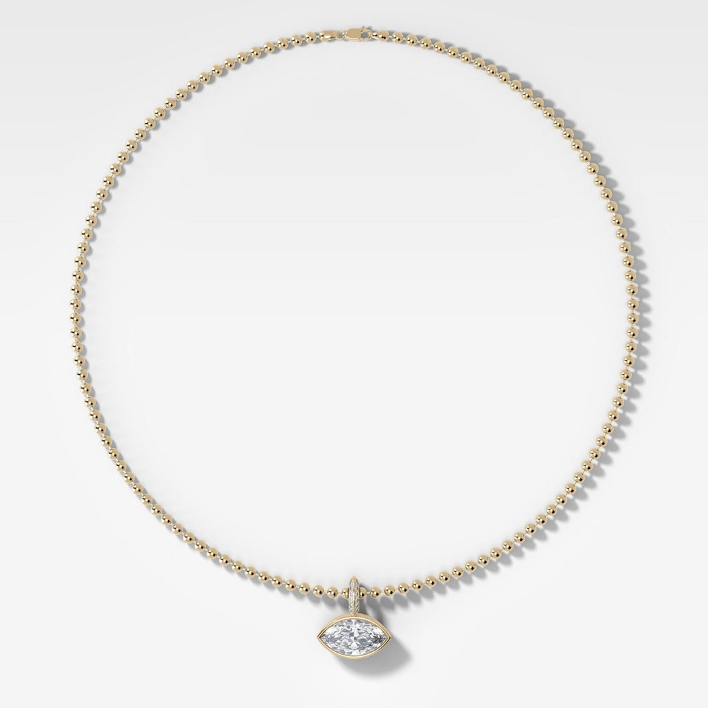 Bezel Set East West Marquise Attachable Diamond Pendant with Pavé Knife Edge Bail and Beaded Chain (3mm)