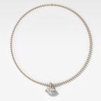 Bezel Set East West Marquise Attachable Diamond Pendant with Pavé Knife Edge Bail and Beaded Chain (3mm)