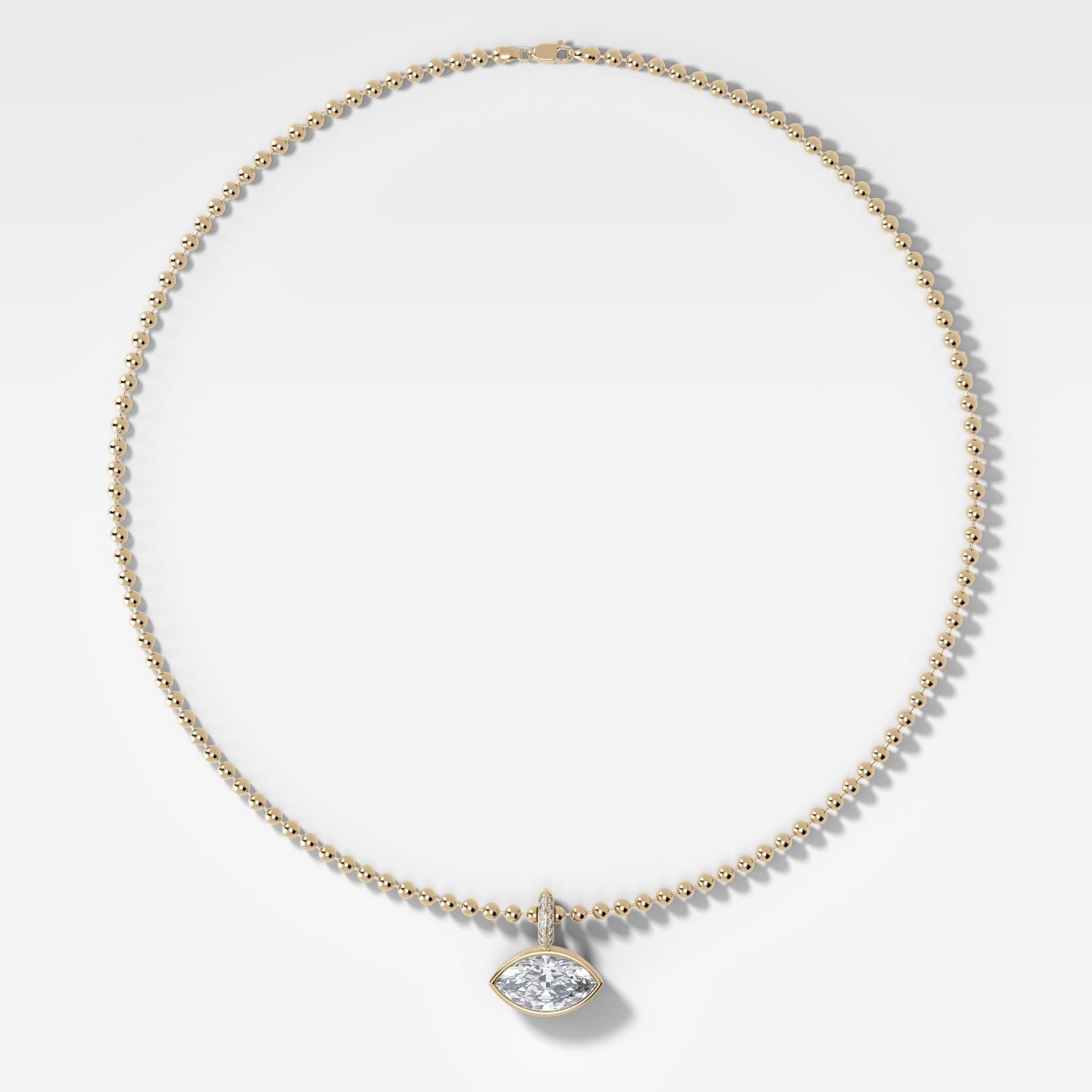 Bezel Set East West Marquise Attachable Diamond Pendant with Pavé Knife Edge Bail and Beaded Chain (3mm)