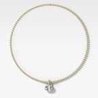 Bezel Set East West Oval Attachable Diamond Pendant with Pavé Knife Edge Bail and Beaded Chain (3mm)