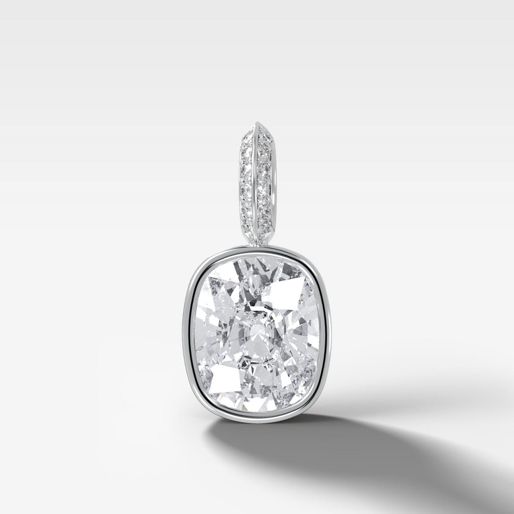Bezel Set Elongated Cushion Attachable Diamond Pendant with Pavé Knife Edge Bail