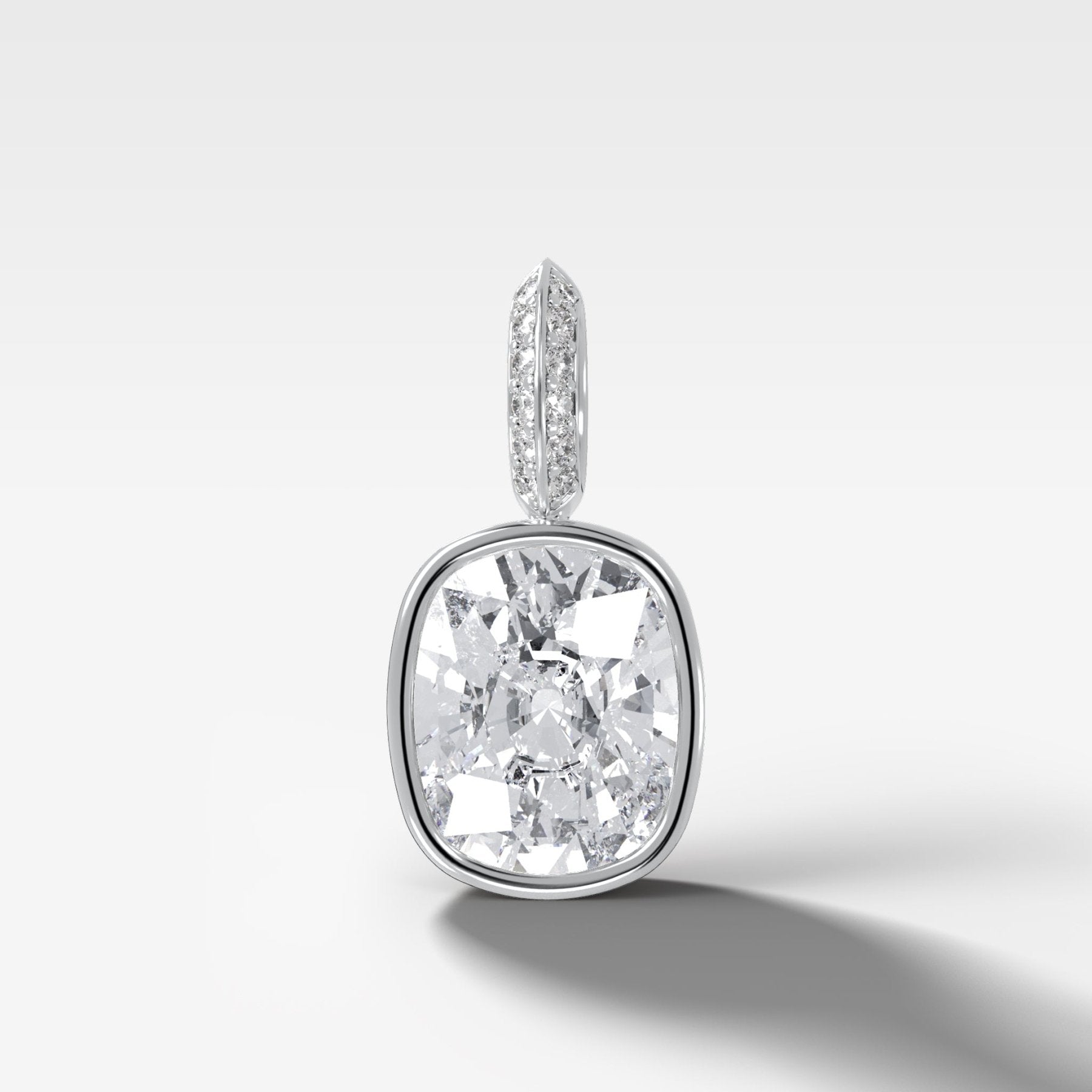 Bezel Set Elongated Cushion Attachable Diamond Pendant with Pavé Knife Edge Bail