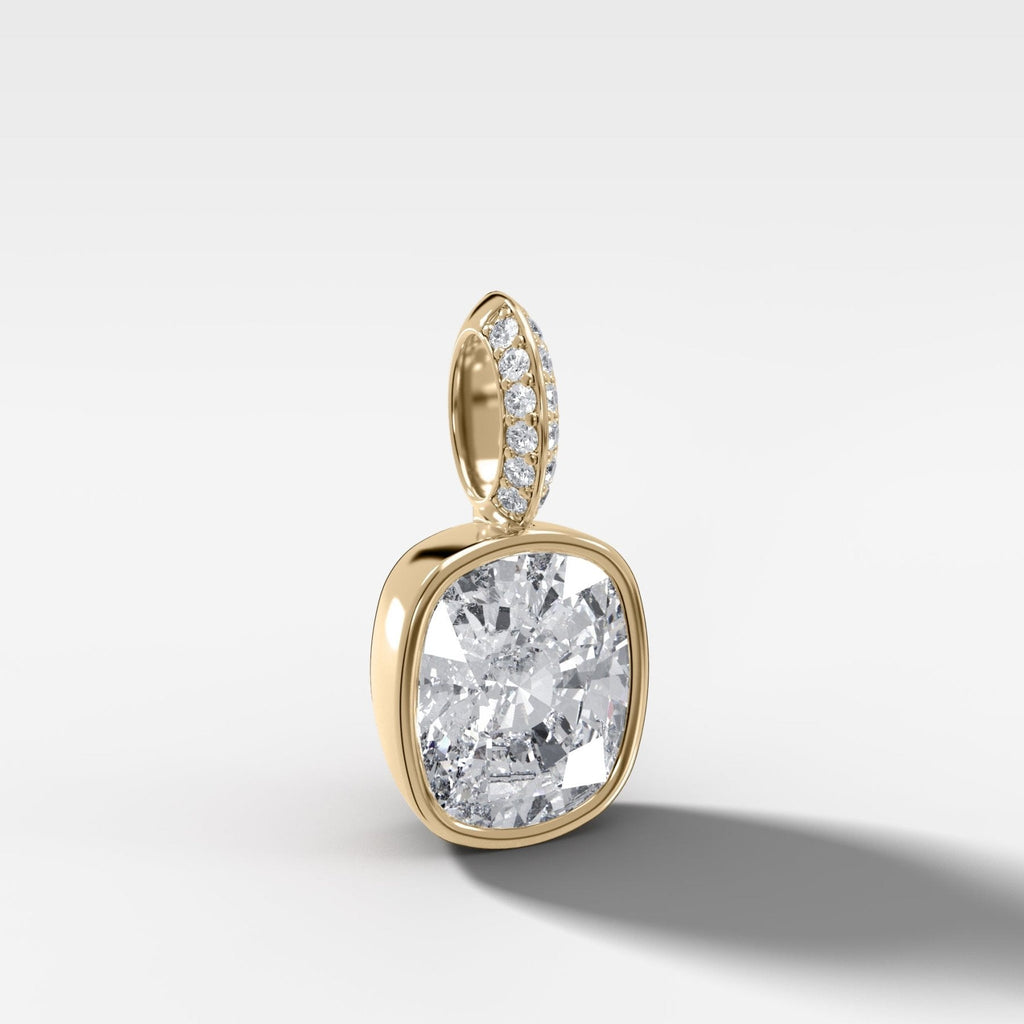 Bezel Set Elongated Cushion Attachable Diamond Pendant with Pavé Knife Edge Bail