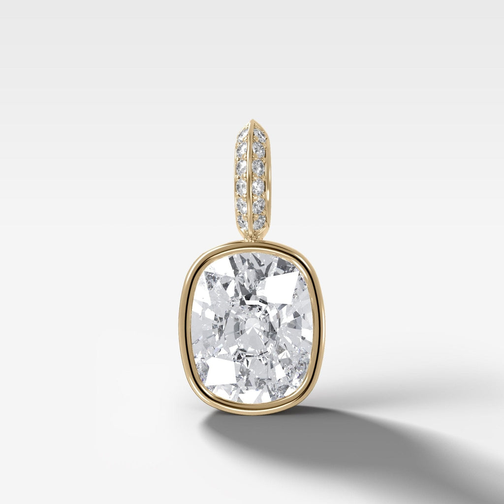 Bezel Set Elongated Cushion Attachable Diamond Pendant with Pavé Knife Edge Bail