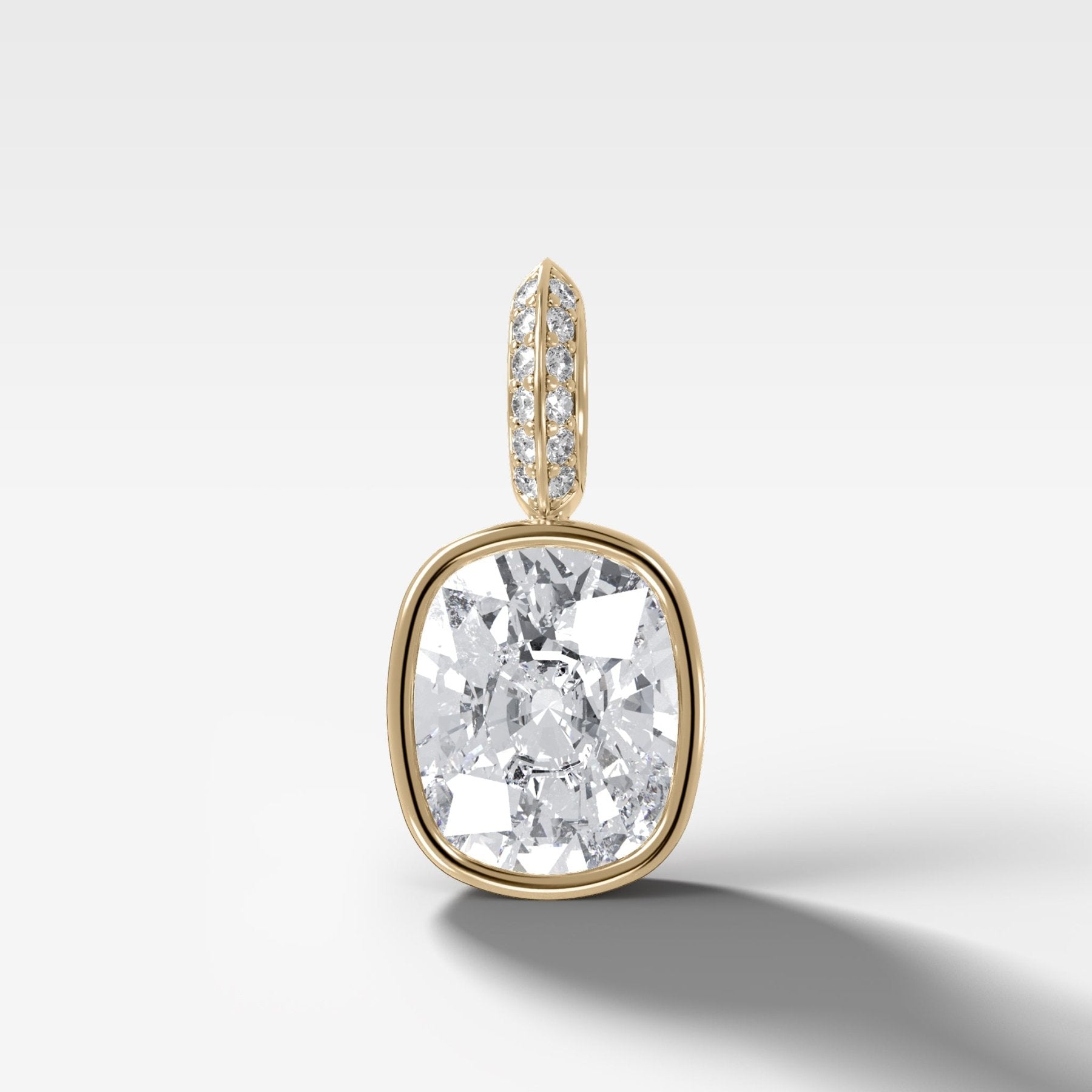 Bezel Set Elongated Cushion Attachable Diamond Pendant with Pavé Knife Edge Bail