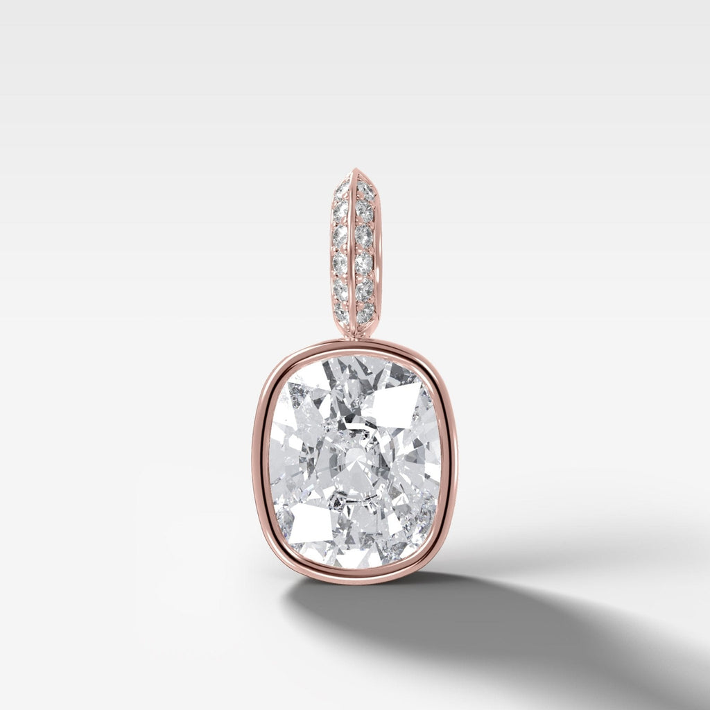 Bezel Set Elongated Cushion Attachable Diamond Pendant with Pavé Knife Edge Bail